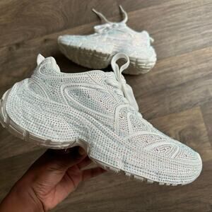 Bamboo White Chunky Iridescent Rhinestone Sneakers Size 8